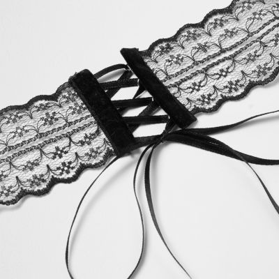 Black lace corset tie front choker